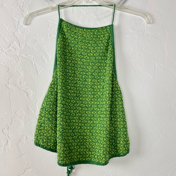 Free People FP Beach Coverup Sweater Knit Top Shirt Halter Crochet Green Open - Picture 1 of 7